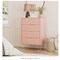 A small dresser for a bedroom, living room, closet, or hallway that is pink diamond in color. Tall storage dresser chest cabinet organizer unit with metal legs.